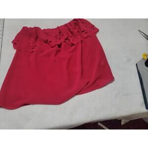 Women’s Red A‑Line Skirt Size M Laser Cut Scalloped Waist Boutique Style